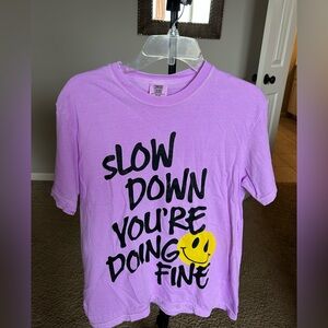 Purple women’s medium Shirt with Motivational Print with smiley face